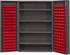 Durham - 4 Shelf 128 Bin Storage Cabinet - Steel, 48" Wide x 24" Deep x 72" High, Red - Exact Tool & Supply