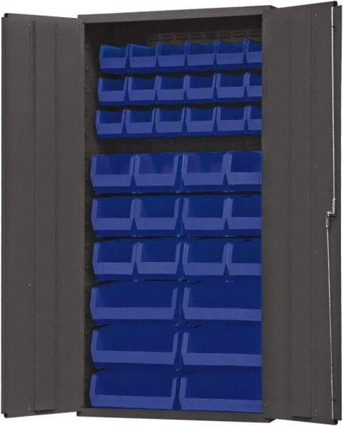 Durham - 36 Bin Storage Cabinet - Steel, 36" Wide x 24" Deep x 72" High, Blue - Exact Tool & Supply