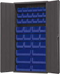 Durham - 36 Bin Storage Cabinet - Steel, 36" Wide x 24" Deep x 72" High, Blue - Exact Tool & Supply