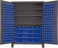 Durham - 3 Shelf 185 Bin Storage Cabinet - Steel, 60" Wide x 24" Deep x 84" High, Blue - Exact Tool & Supply