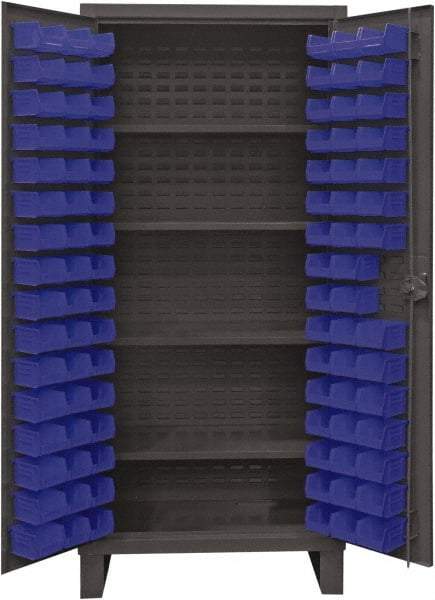 Durham - 4 Shelf 96 Bin Storage Cabinet - Steel, 36" Wide x 24" Deep x 78" High, Blue - Exact Tool & Supply