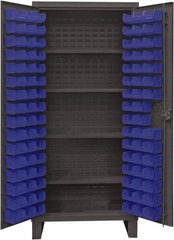 Durham - 4 Shelf 96 Bin Storage Cabinet - Steel, 36" Wide x 24" Deep x 78" High, Blue - Exact Tool & Supply