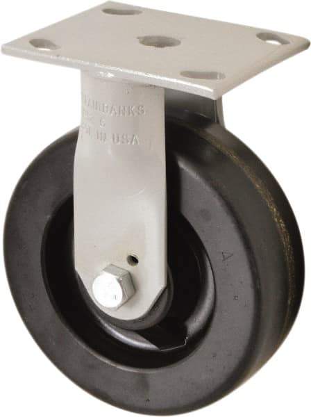 Fairbanks - 6" Diam x 2" Wide x 7-1/2" OAH Top Plate Mount Rigid Caster - Phenolic, 1,200 Lb Capacity, Rollers Bearing, 4 x 4-1/2" Plate - Exact Tool & Supply