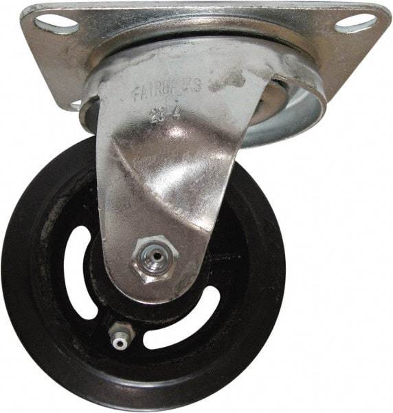 Fairbanks - 4" Diam x 1-1/2" Wide x 5-1/4" OAH Top Plate Mount Swivel Caster - Mold on Rubber, 200 Lb Capacity, Roller Bearing, 4 x 5" Plate - Exact Tool & Supply