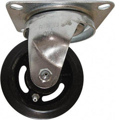 Fairbanks - 4" Diam x 1-1/2" Wide x 5-1/4" OAH Top Plate Mount Swivel Caster - Mold on Rubber, 200 Lb Capacity, Roller Bearing, 4 x 5" Plate - Exact Tool & Supply