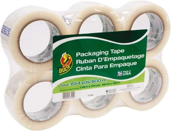 Duck - 1-7/8" x 110 Yd Clear Acrylic Adhesive Packaging Tape - Polypropylene Film Backing, 1.9 mil Thick, 25 Lb Tensile Strength, Series DUC - Exact Tool & Supply