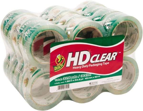 Duck - 1-7/8" x 55 Yd Clear Acrylic Adhesive Packaging Tape - Polypropylene Film Backing, 2.6 mil Thick, 31 Lb Tensile Strength, Series DUC - Exact Tool & Supply