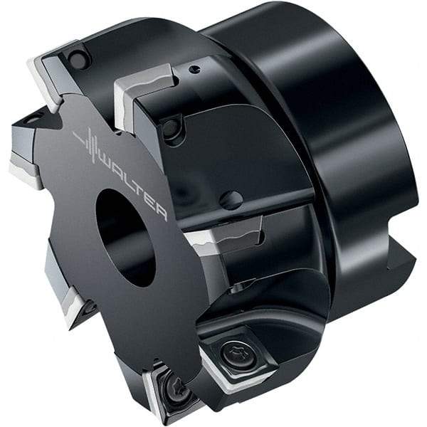 Walter - 6 Inserts, 80.01mm Cut Diam, 27mm Arbor Diam, 8.41mm Max Depth of Cut, Indexable Square-Shoulder Face Mill - 90° Lead Angle, 50.01mm High, SD.W09T3.. Insert Compatibility, Through Coolant, Series M4132 - Exact Tool & Supply