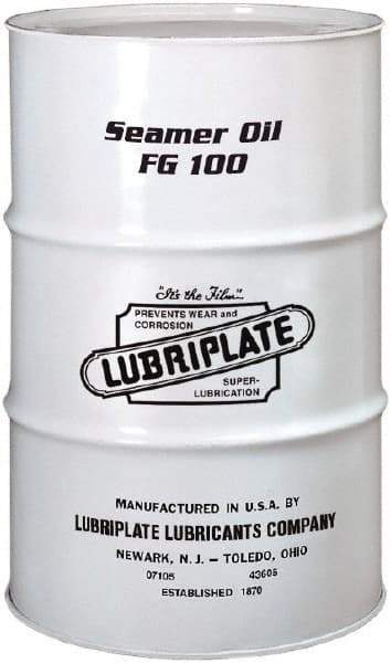 Lubriplate - 55 Gal Drum Mineral Seamer Oil - SAE 30, ISO 100, 109 cSt at 40°C & 12 cSt at 100°C, Food Grade - Exact Tool & Supply