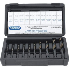 Value Collection - #6-32 to 1/2-13 UNC, High Speed Steel Combination Drill and Tap Set - 10 Piece Set - Exact Tool & Supply