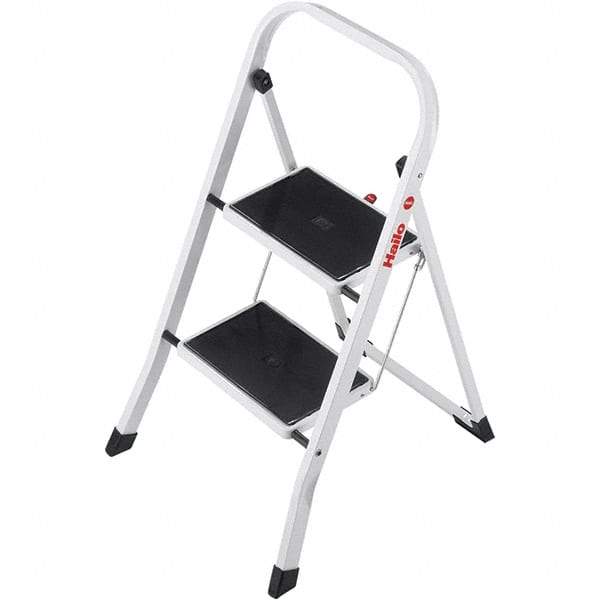 Hailo - 2 Steps, 2' 7" High, EN14183 Rating, Tubular Steel Step Ladder - 330 Lb Capacity, 18-1/2" Base Width - Exact Tool & Supply