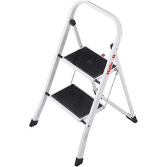 Hailo - 2 Steps, 2' 7" High, EN14183 Rating, Tubular Steel Step Ladder - 330 Lb Capacity, 18-1/2" Base Width - Exact Tool & Supply