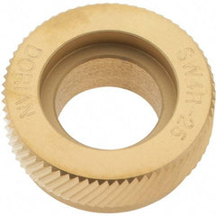 Dorian Tool - 1" Diam, 90° Tooth Angle, 25 TPI, Beveled Face, Form Type High Speed Steel Right-Hand Diagonal Knurl Wheel - 1/4" Face Width, 1/2" Hole, Circular Pitch, 30° Helix, TiN Finish, Series SW4 - Exact Tool & Supply