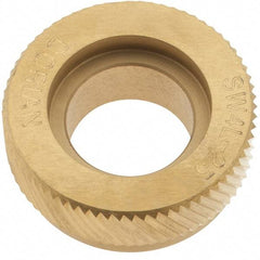 Dorian Tool - 1" Diam, 90° Tooth Angle, 25 TPI, Beveled Face, Form Type High Speed Steel Left-Hand Diagonal Knurl Wheel - 1/4" Face Width, 1/2" Hole, Circular Pitch, 30° Helix, TiN Finish, Series SW4 - Exact Tool & Supply
