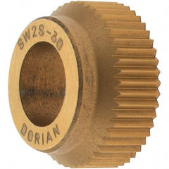 Dorian Tool - 1/2" Diam, 90° Tooth Angle, 30 TPI, Standard (Shape), Cut Type High Speed Steel Straight Knurl Wheel - 5/32" Face Width, 1/4" Hole, Circular Pitch, TiN Finish, Series SW2 - Exact Tool & Supply