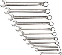 Proto - 11 Piece, 3/8" to 1", 12 Point Combination Wrench Set - Inch Measurement Standard, Full Polish Chrome Finish, Comes in Tool Roll - Exact Tool & Supply
