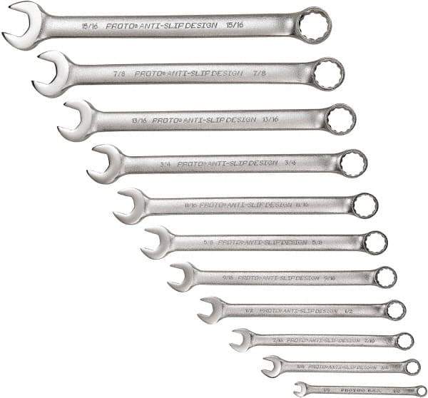 Proto - 11 Piece, 1/4" to 15/16", 12 Point Combination Wrench Set - Inch Measurement Standard, Satin Chrome Finish - Exact Tool & Supply