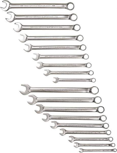 Proto - 18 Piece, 1/4" to 3/4" (mm), 12 Point Combination Wrench Set - Inch/Metric Measurement Standard, Satin Finish - Exact Tool & Supply