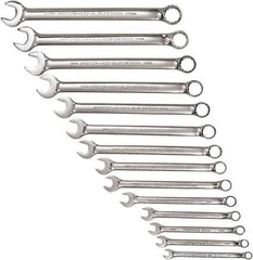 Proto - 14 Piece, 7mm to 20mm, 12 Point Combination Wrench Set - Metric Measurement Standard, Full Polish Chrome Finish, Comes in Tool Roll - Exact Tool & Supply