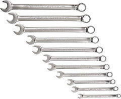 Proto - 11 Piece, 7mm to 19mm, 12 Point Combination Wrench Set - Metric Measurement Standard, Full Polish Chrome Finish, Comes in Tool Roll - Exact Tool & Supply