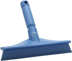 Vikan - 9.84" Rubber Blade Bench Squeegee - Single Edge, Blue, Plastic Holder - Exact Tool & Supply