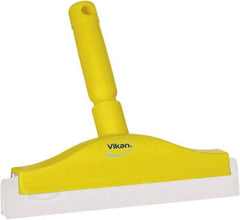 Vikan - 10" Foam Rubber Blade Bench Squeegee - Double Edge, Yellow, Plastic Holder - Exact Tool & Supply