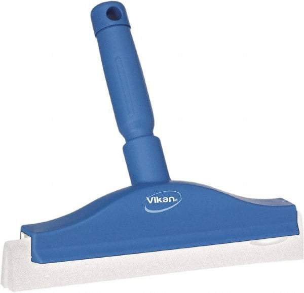 Vikan - 10" Foam Rubber Blade Bench Squeegee - Double Edge, Blue, Plastic Holder - Exact Tool & Supply