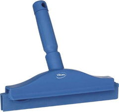 Vikan - 10" Rubber Blade Floor Squeegee - Double Edge, Blue, Plastic Holder - Exact Tool & Supply