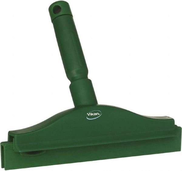 Vikan - 10" Rubber Blade Floor Squeegee - Double Edge, Green, Plastic Holder - Exact Tool & Supply