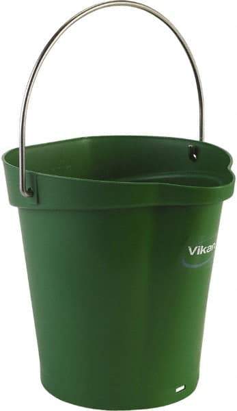 Vikan - 1-1/2 Gal, Polypropylene Round Green Single Pail with Pour Spout - Handle Included - Exact Tool & Supply
