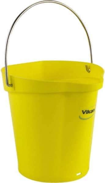 Vikan - 1-1/2 Gal, Polypropylene Round Yellow Single Pail with Pour Spout - Handle Included - Exact Tool & Supply