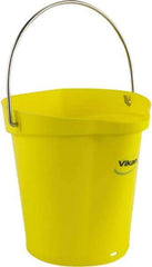 Vikan - 1-1/2 Gal, Polypropylene Round Yellow Single Pail with Pour Spout - Handle Included - Exact Tool & Supply