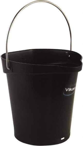 Vikan - 1-1/2 Gal, Polypropylene Round Black Single Pail with Pour Spout - Handle Included - Exact Tool & Supply