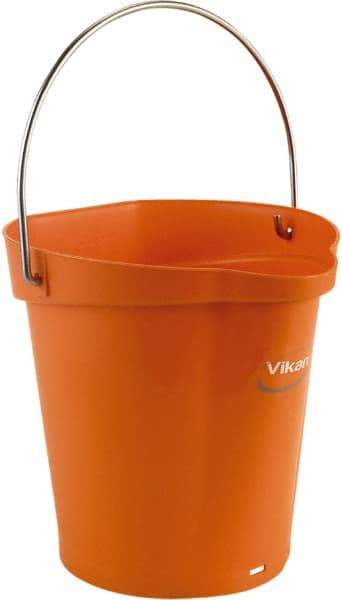 Vikan - 1-1/2 Gal, Polypropylene Round Orange Single Pail with Pour Spout - Handle Included - Exact Tool & Supply