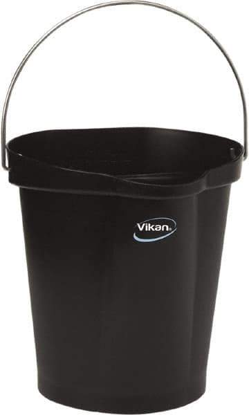 Vikan - 3 Gal, Polypropylene Round Black Single Pail with Pour Spout - Handle Included - Exact Tool & Supply