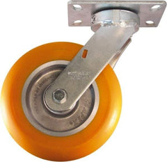 Caster Connection - 8" Diam x 2" Wide x 9-1/2" OAH Top Plate Mount Swivel Caster - Polyurethane on Aluminum, 1,200 Lb Capacity, Sealed Precision Ball Bearing, 4 x 4-1/2" Plate - Exact Tool & Supply