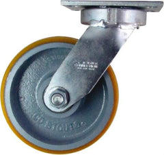 Caster Connection - 8" Diam x 3" Wide x 10-1/8" OAH Top Plate Mount Swivel Caster - Polyurethane on Iron, 2,300 Lb Capacity, Sealed Precision Ball Bearing, 4-1/2 x 6-1/4" Plate - Exact Tool & Supply