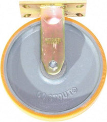Caster Connection - 10" Diam x 2" Wide x 12" OAH Top Plate Mount Rigid Caster - Polyurethane on Iron, 1,750 Lb Capacity, Sealed Precision Ball Bearing, 4-1/2 x 6-1/4" Plate - Exact Tool & Supply