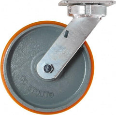 Caster Connection - 8" Diam x 2" Wide x 9-1/2" OAH Top Plate Mount Swivel Caster - Polyurethane on Iron, 1,500 Lb Capacity, Sealed Precision Ball Bearing, 4 x 4-1/2" Plate - Exact Tool & Supply