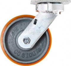 Caster Connection - 6" Diam x 2" Wide x 7-1/2" OAH Top Plate Mount Swivel Caster - Polyurethane on Iron, 1,250 Lb Capacity, Sealed Precision Ball Bearing, 4 x 4-1/2" Plate - Exact Tool & Supply