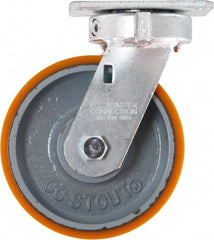 Caster Connection - 6" Diam x 2" Wide x 7-1/2" OAH Top Plate Mount Swivel Caster - Polyurethane on Iron, 1,250 Lb Capacity, Sealed Precision Ball Bearing, 4 x 4-1/2" Plate - Exact Tool & Supply