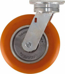 Caster Connection - 8" Diam x 2" Wide x 9-1/2" OAH Top Plate Mount Swivel Caster - Polyurethane on Aluminum, 1,200 Lb Capacity, Sealed Precision Ball Bearing, 4 x 4-1/2" Plate - Exact Tool & Supply