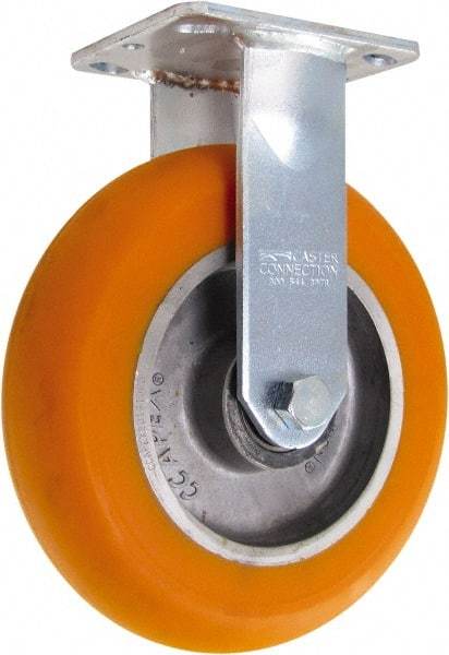Caster Connection - 8" Diam x 2" Wide x 9-1/2" OAH Top Plate Mount Rigid Caster - Polyurethane on Aluminum, 1,200 Lb Capacity, Sealed Precision Ball Bearing, 4 x 4-1/2" Plate - Exact Tool & Supply