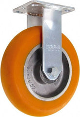 Caster Connection - 8" Diam x 2" Wide x 9-1/2" OAH Top Plate Mount Rigid Caster - Polyurethane on Aluminum, 1,200 Lb Capacity, Sealed Precision Ball Bearing, 4 x 4-1/2" Plate - Exact Tool & Supply