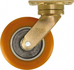 Caster Connection - 8" Diam x 2" Wide x 10-1/8" OAH Top Plate Mount Swivel Caster - Polyurethane on Aluminum, 1,200 Lb Capacity, Sealed Precision Ball Bearing, 4-1/2 x 6-1/4" Plate - Exact Tool & Supply