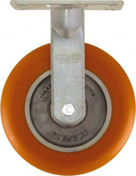 Caster Connection - 8" Diam x 2" Wide x 10-1/8" OAH Top Plate Mount Rigid Caster - Polyurethane on Aluminum, 1,200 Lb Capacity, Sealed Precision Ball Bearing, 4-1/2 x 6-1/4" Plate - Exact Tool & Supply