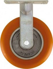 Caster Connection - 8" Diam x 2" Wide x 10-1/8" OAH Top Plate Mount Rigid Caster - Polyurethane on Aluminum, 1,200 Lb Capacity, Sealed Precision Ball Bearing, 4-1/2 x 6-1/4" Plate - Exact Tool & Supply