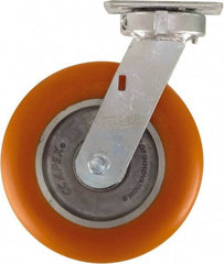 Caster Connection - 8" Diam x 2" Wide x 10-1/8" OAH Top Plate Mount Swivel Caster - Polyurethane on Aluminum, 1,200 Lb Capacity, Sealed Precision Ball Bearing, 4 x 4-1/2" Plate - Exact Tool & Supply
