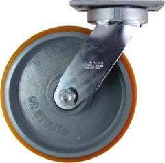 Caster Connection - 10" Diam x 3" Wide x 11-1/2" OAH Top Plate Mount Swivel Caster - Polyurethane on Iron, 2,750 Lb Capacity, Sealed Precision Ball Bearing, 4-1/2 x 6-1/4" Plate - Exact Tool & Supply