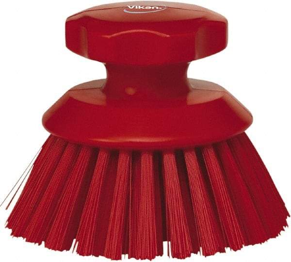 Vikan - 1-1/2" Bristle Length, Polyester Food Service Brush - 3-3/4" Long x 5" Wide Head, 5" OAL, Red, Polypropylene Block - Exact Tool & Supply